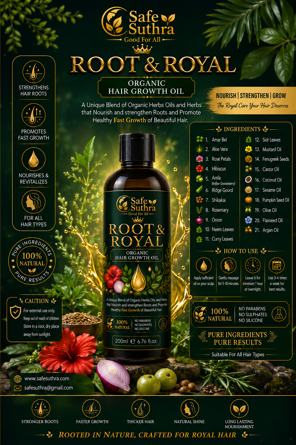 Hair Growth Oil Root & Royal by Safe Suthra 200ml