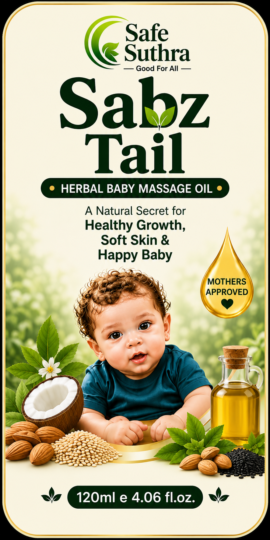 Sabz Tail by Safe Suthra , Baby Message Oil , 120ml