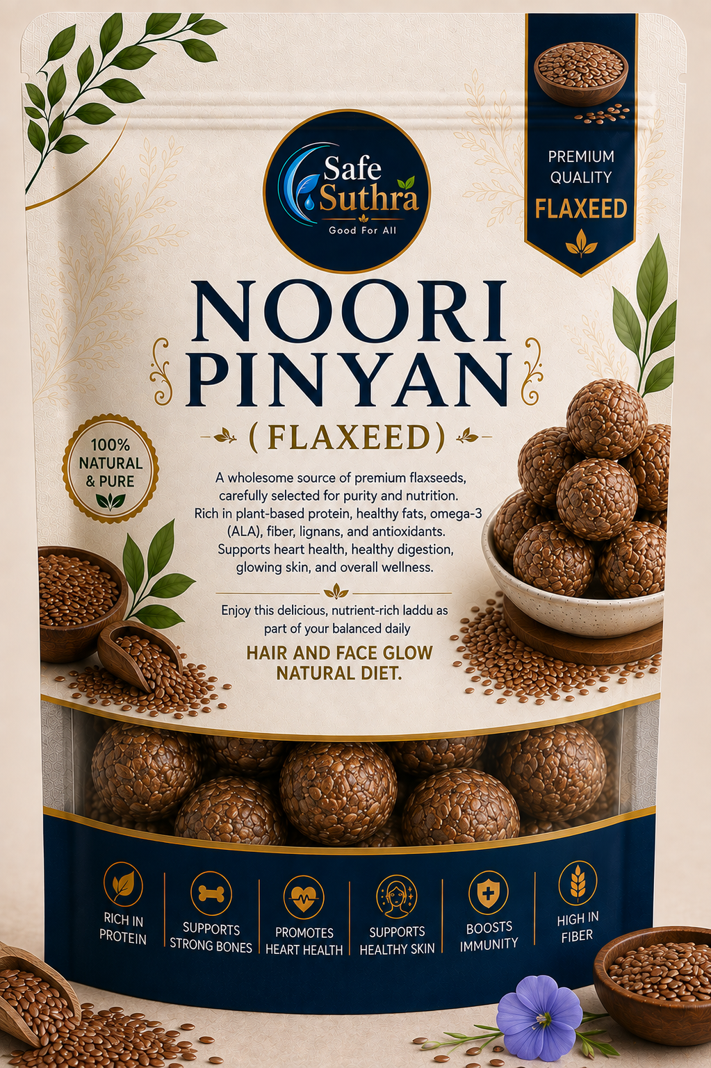 NOORI PINYAN FLAXEED BY SAFE SUTHRA 500G