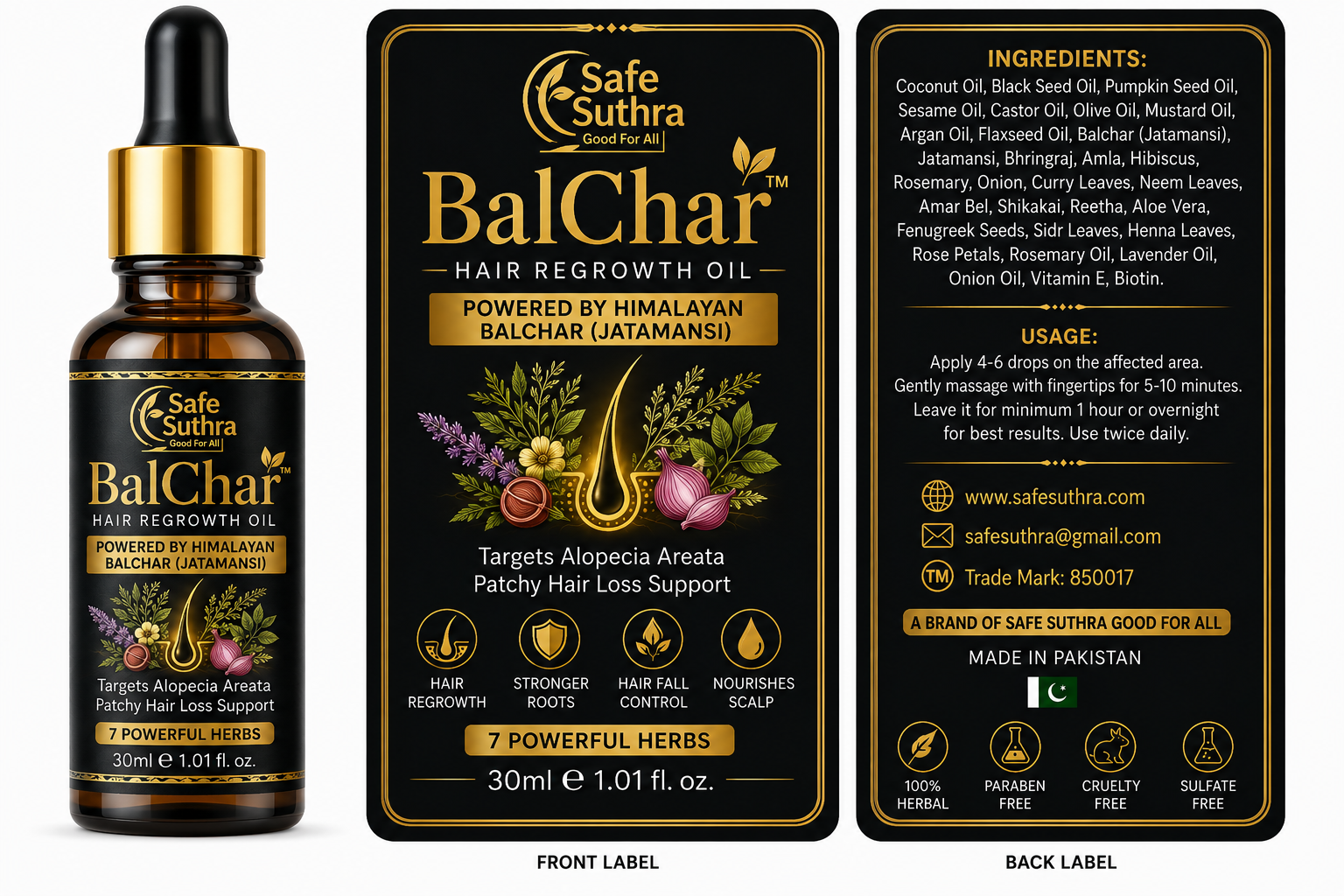 Balchar (Alopecia Areata) Hair Regrowth Oil by Safe Suthra 30ml